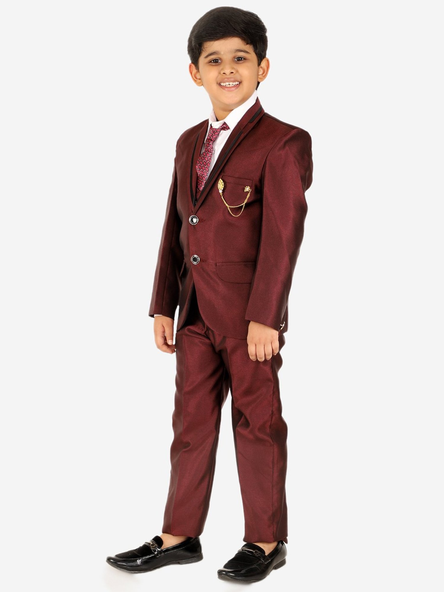 Fourfolds Boys Blue & White Solid Full Sleeves Suit Set