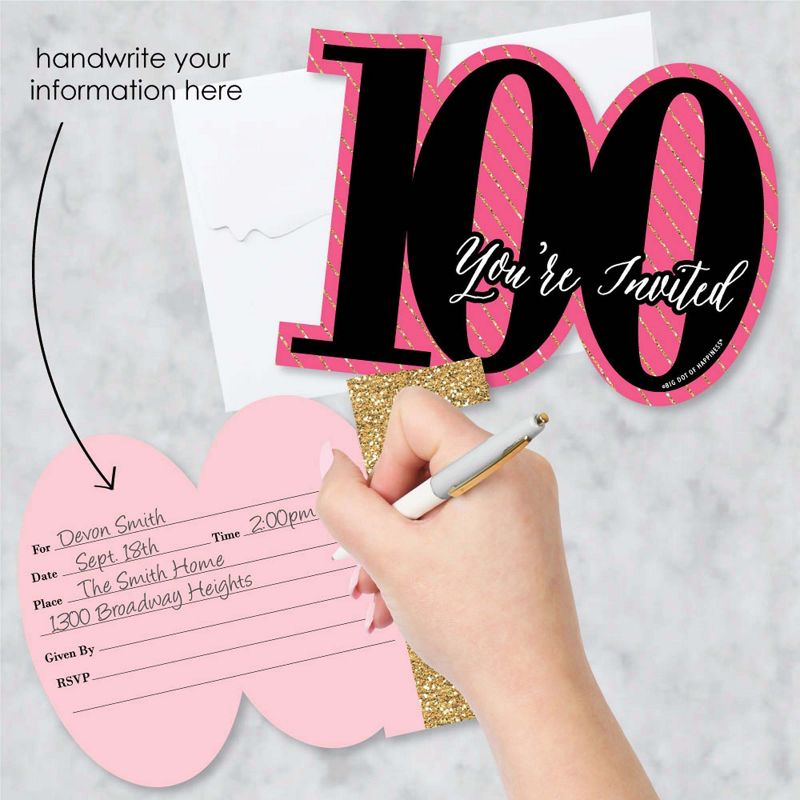 Big Dot of Happiness Adult 70th Birthday - Gold - Shaped Fill-In Invitations - Birthday Party Invitation Cards with Envelopes - Set of 12