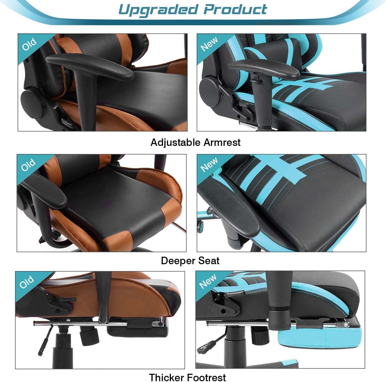 Homall Gaming Chair with Thickened Footrest Ergonomic Swivel Racing High-Back Bucket Seat, Premium PU Leather, Reclining, Hydraulic Height Adjustment, Lumbar Support, Adjustable Armrest (Red)