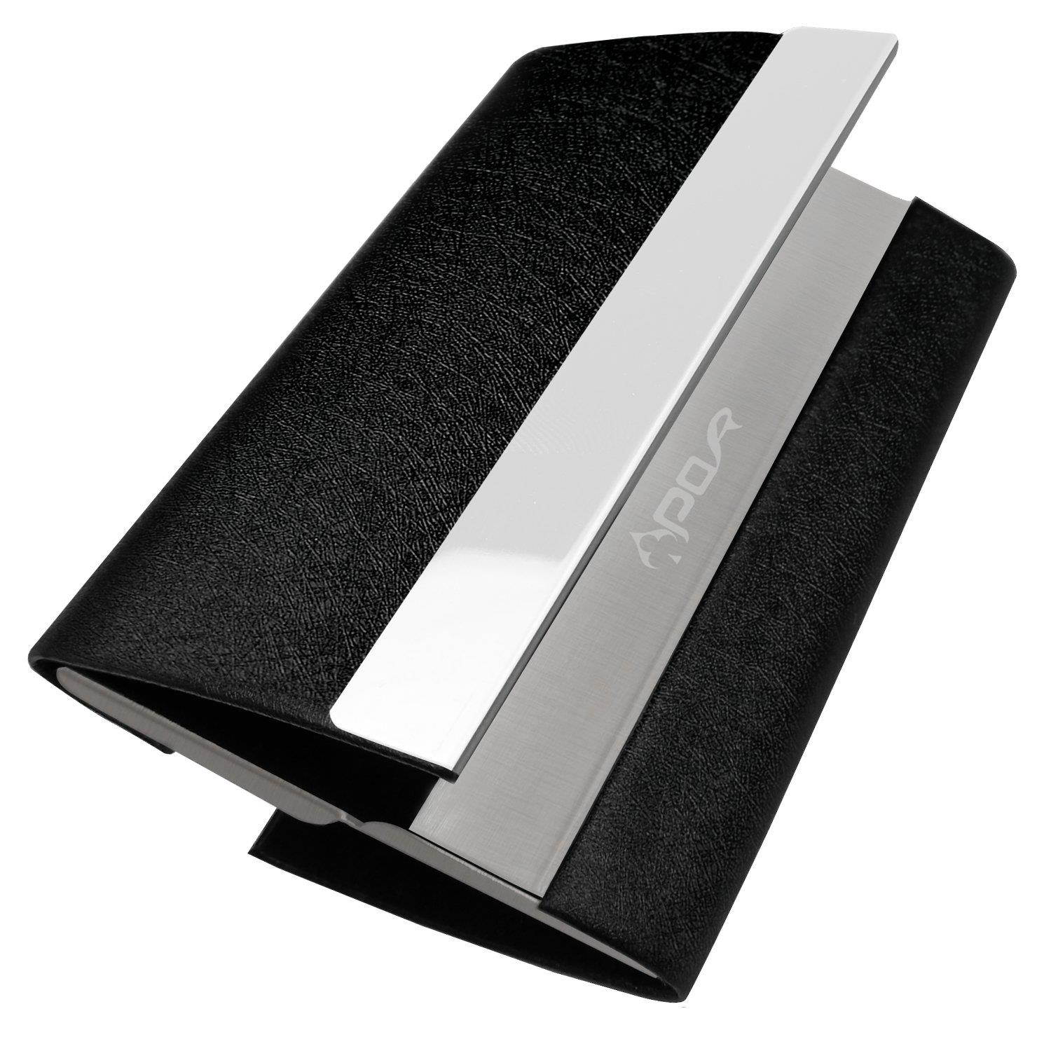 Business Card Holder By Apor - Oracle Grain Leather Business Card Case with Magnetic Shut To Keep Business Cards in Mint Condition - Black