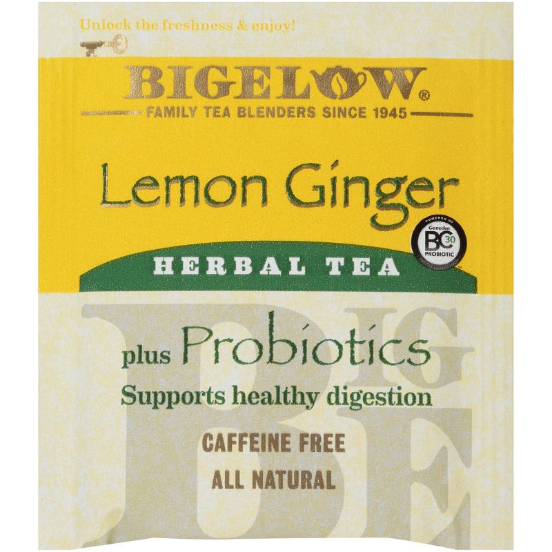 Bigelow Lemon Ginger Plus Probiotics Herbal Tea Bags - 18ct