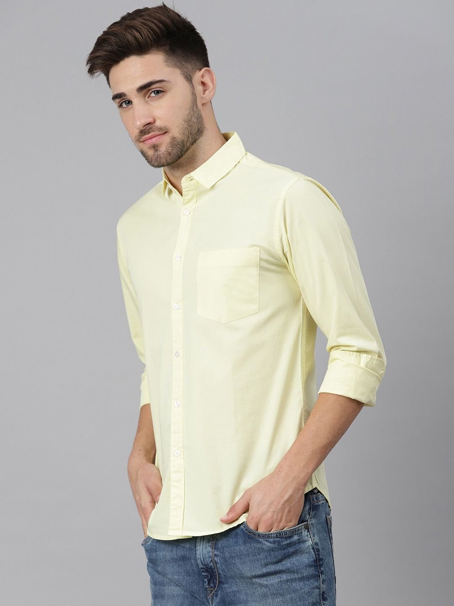 Dennis Lingo Yellow Cotton Slim Fit Shirt
