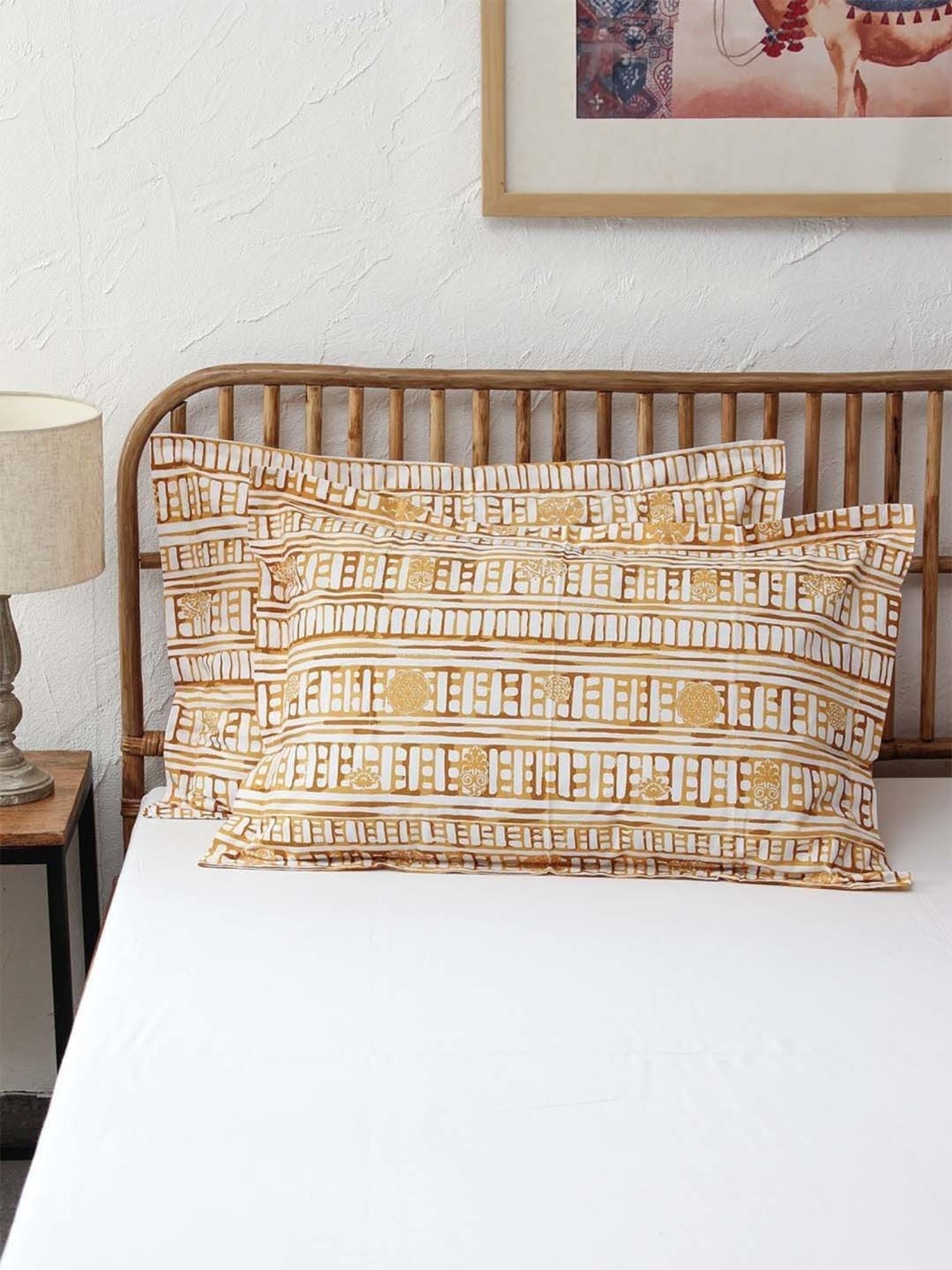 Stoa Paris White & Aqua Cotton 200 TC Pillow Cover - Set of 1