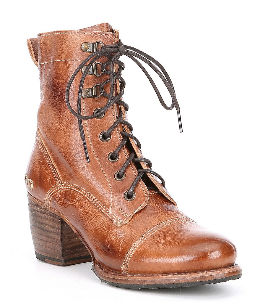 Bed Stu Judgement Leather Block Heel Combat Boots