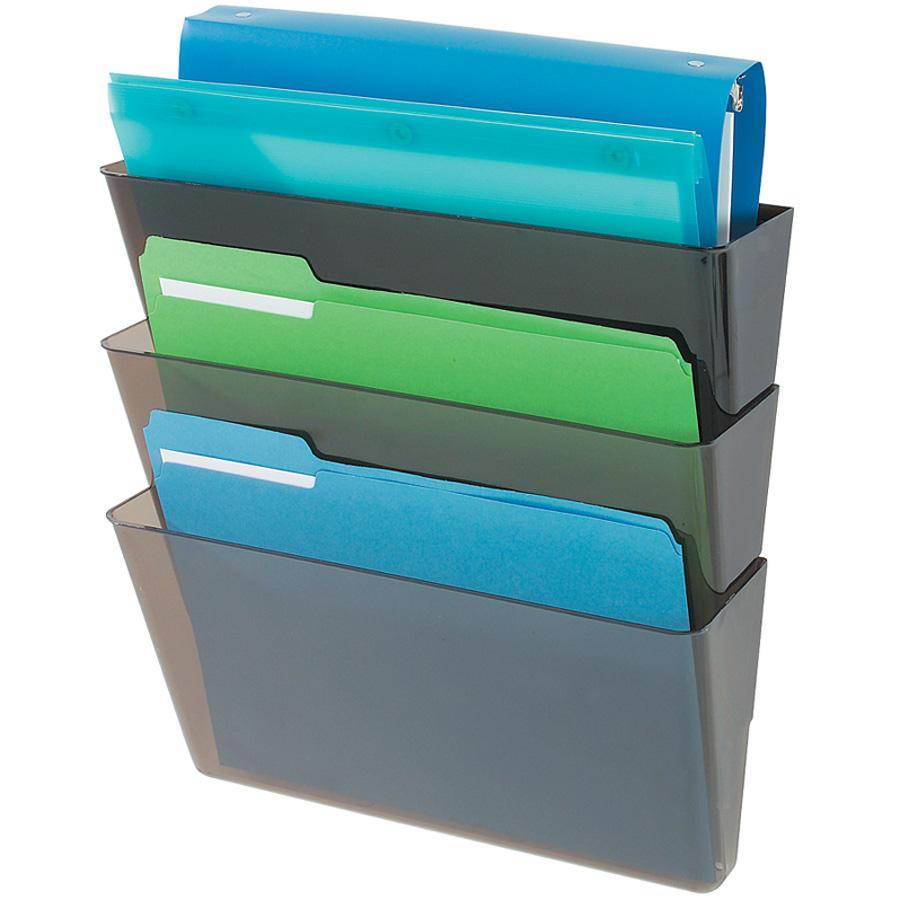 Deflect-o 73602RT Three Pack Stackable Letter Wall Pocket 14" Height x 13" Width x 4" Depth - 3 Pocket(s) - Smoke, 1Each