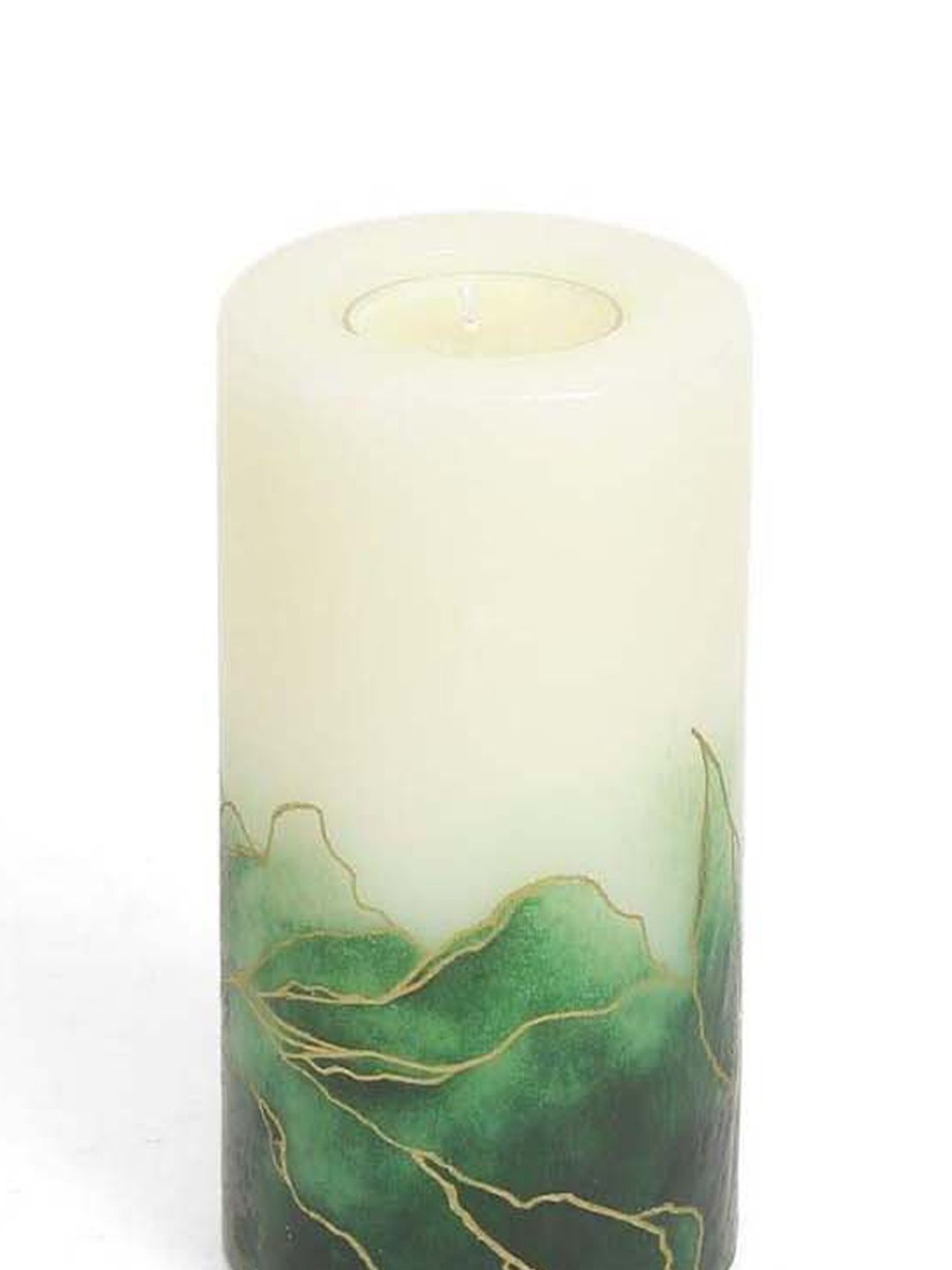 Home4U White & Green Wax 7 cm Pillar Candle - Set of 1