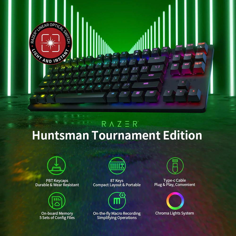 1PCS  Huntsman Tournament Edition Mechanical Keyboard Linear Optical Switch Gaming 87 Keys RGB Backlight Wired Keyboard