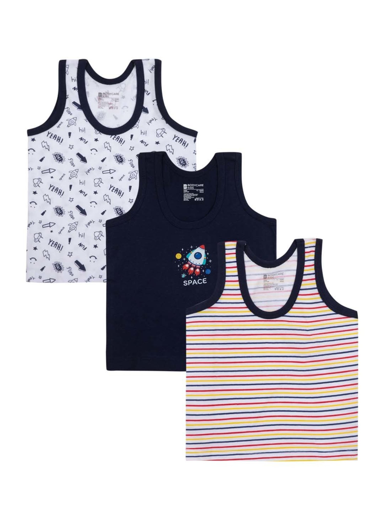 Bodycare Kids Multicolor Printed Vest (Pack of 3) - Assorted