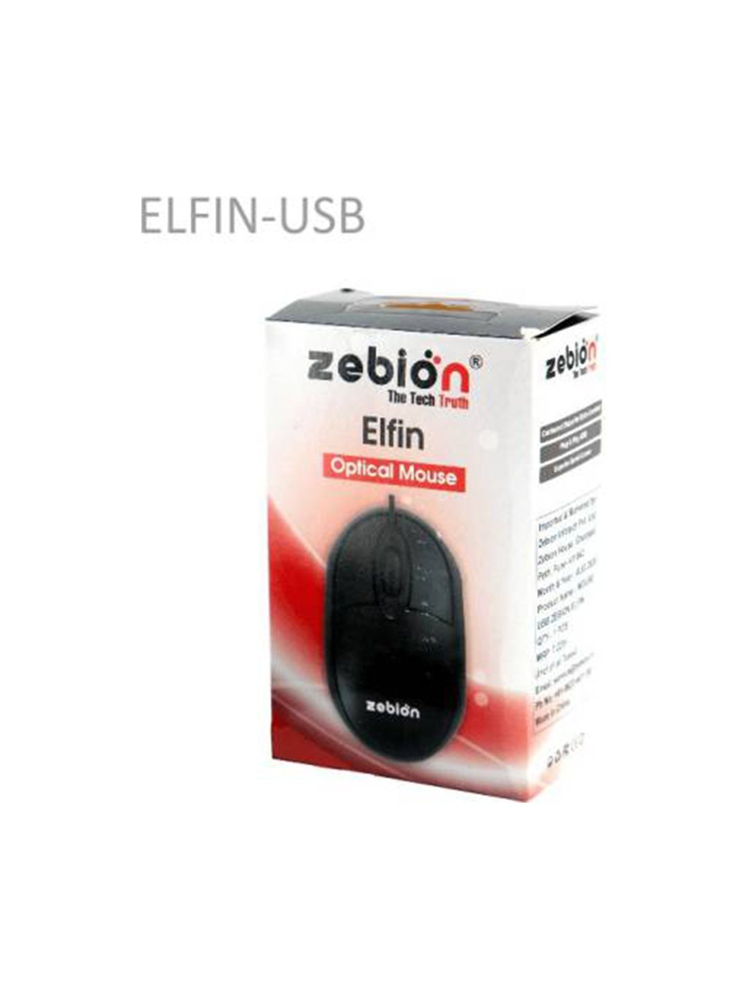 Zebion Elfin Wired Optical Mouse Usb 2.0 - Black