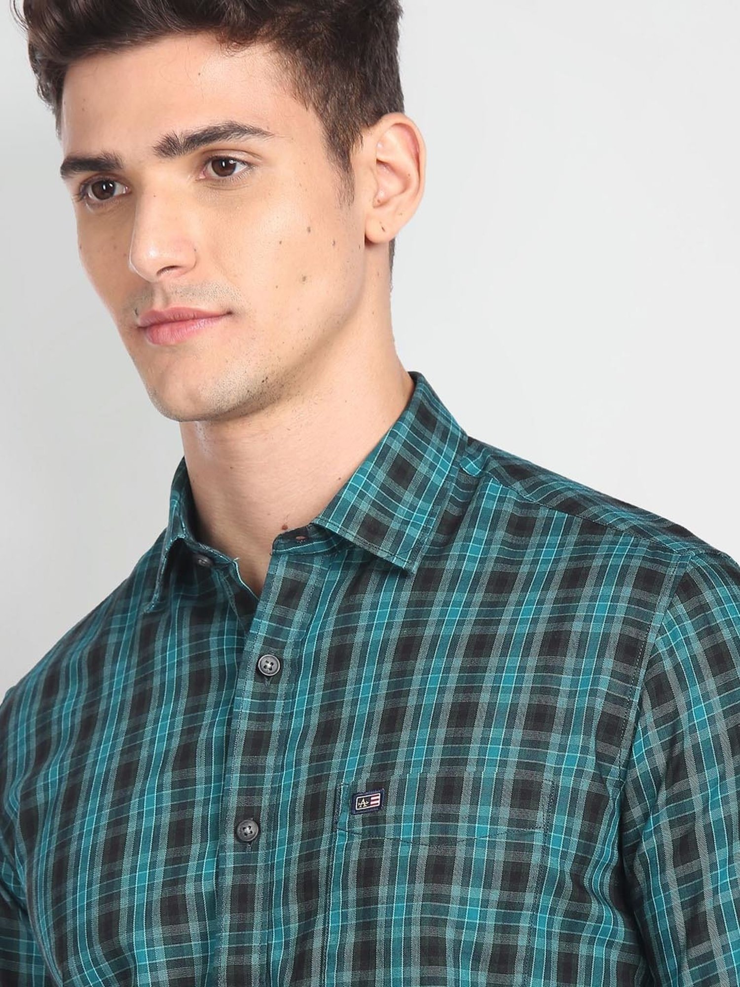 Arrow Sport Green Cotton Slim Fit Checks Shirt