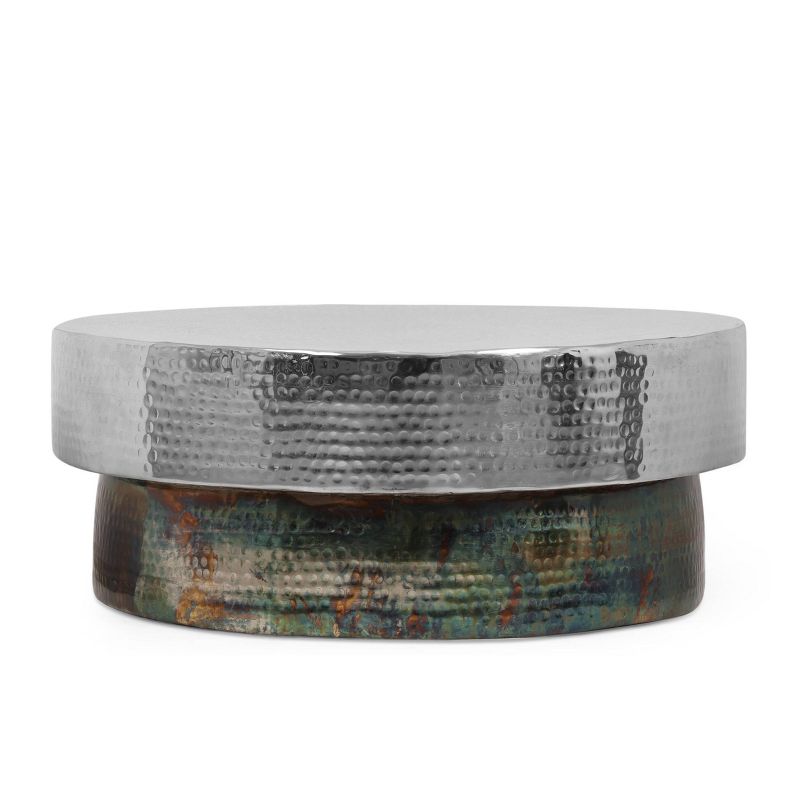 Thelen Modern Handcrafted Hammered Aluminum Two Toned Coffee Table Antique Pewter - Christopher Knight Home
