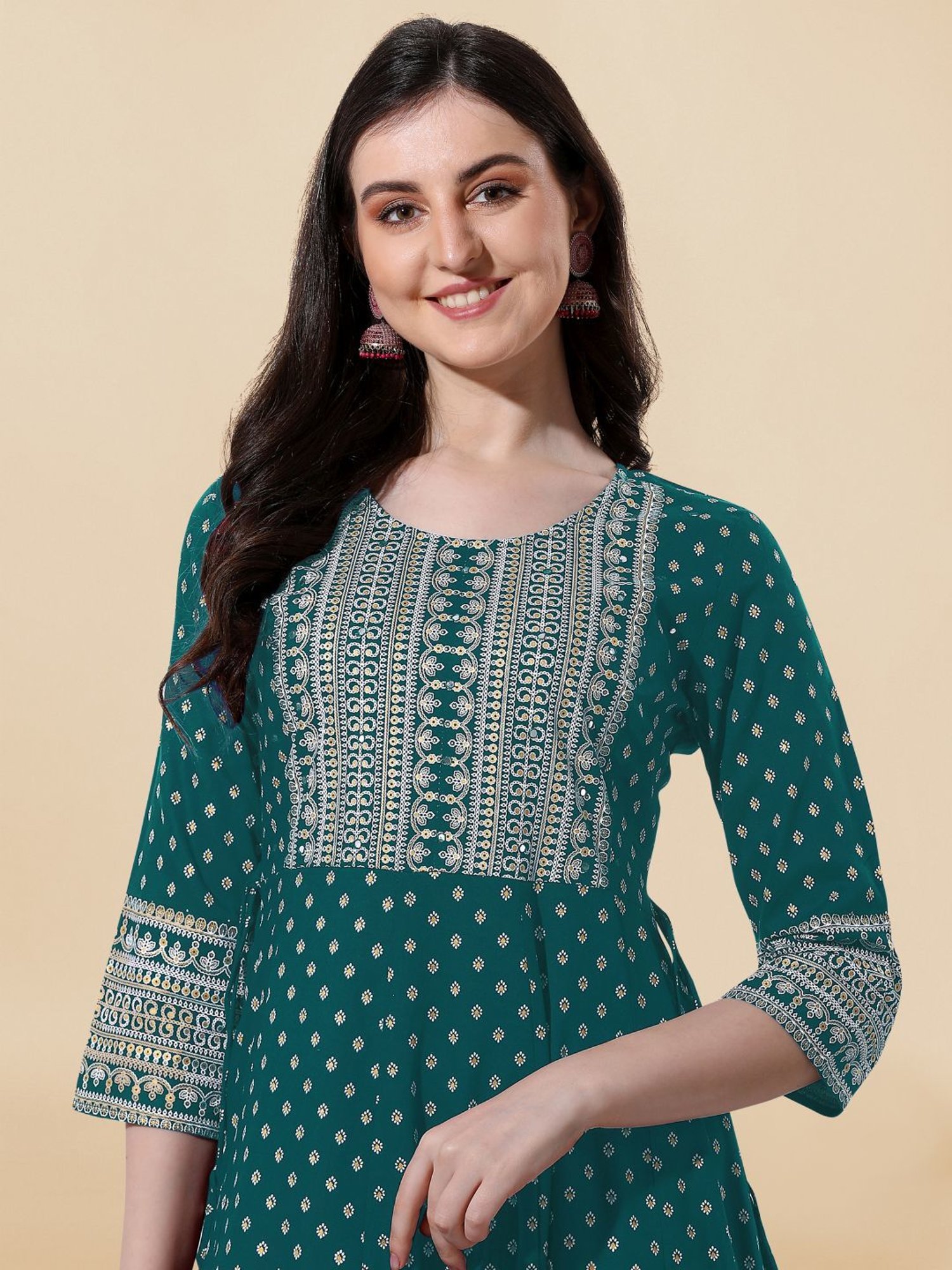 MIRCHI FASHION Green Embroidered A-Line Dress
