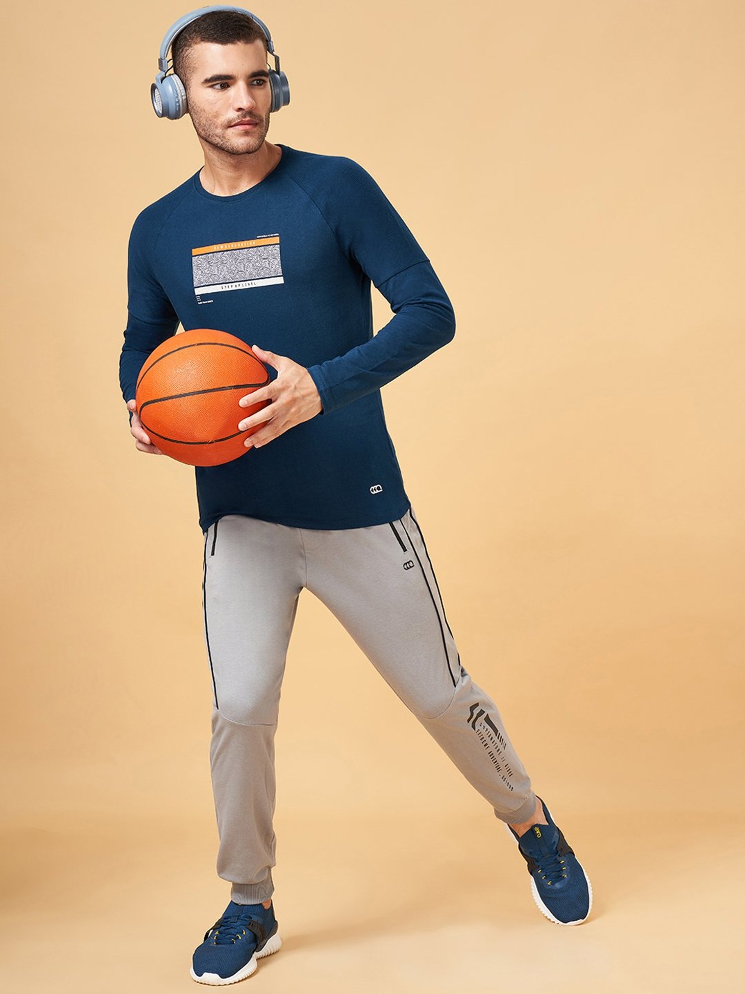 Ajile by Pantaloons Teal Slim Fit Printed Crew T-Shirt