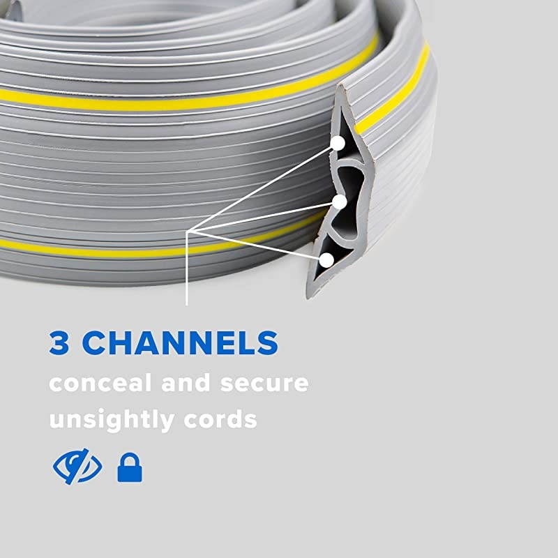 Feet Heavy Duty Cable Protector + Cord Cover 3 Cord Channels Durable Gray PVC is Flexible Odor Free Easy to Unroll and Open Conceal Wires at Home Office Warehouse Workshop Concerts