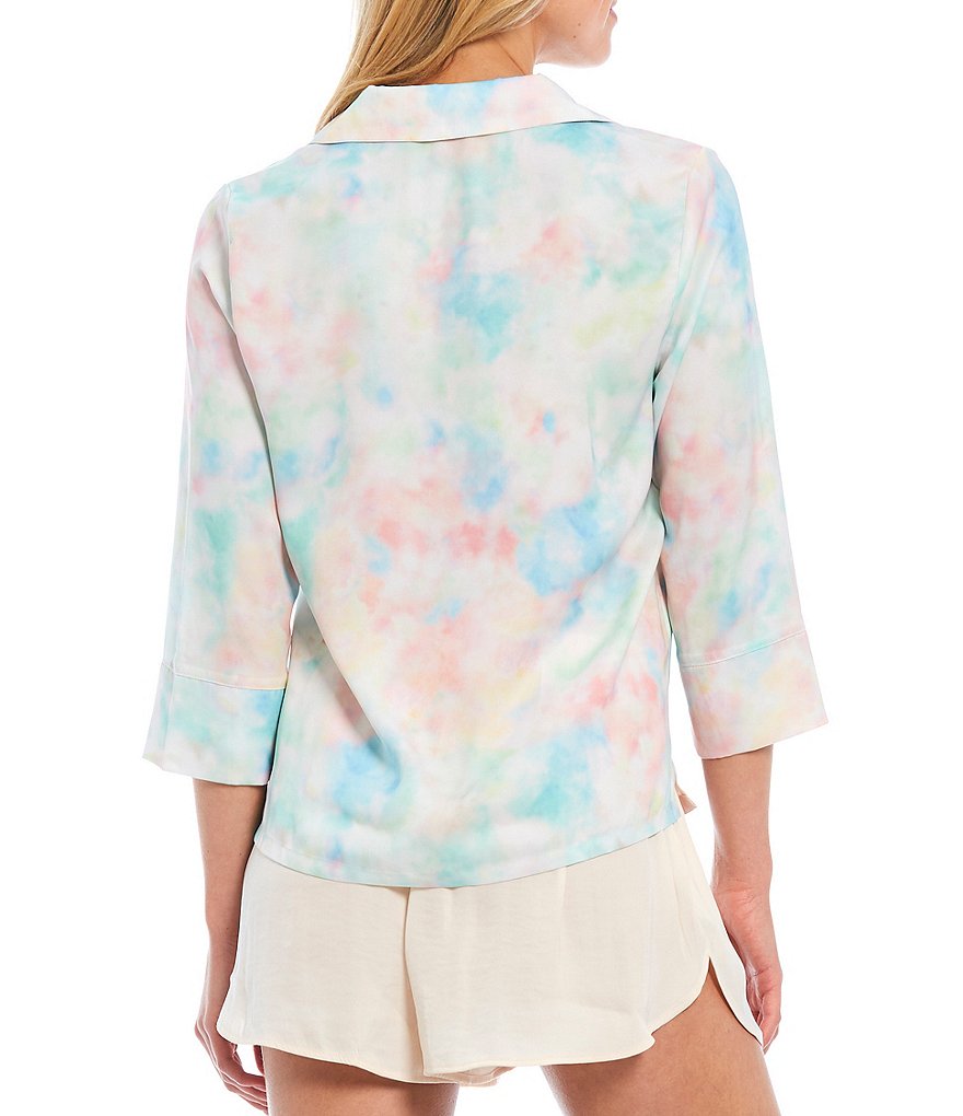 VAN WINKLE & CO. Watercolor Print 3/4 Sleeve Woven Satin Sleep Top