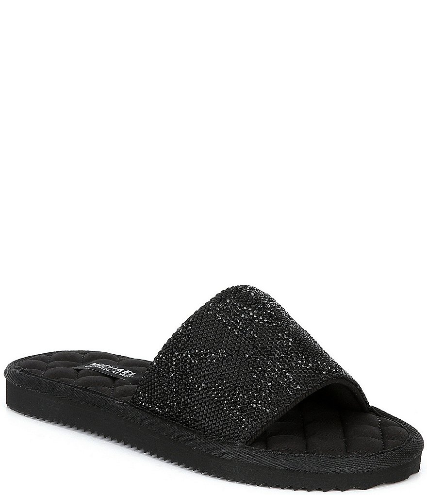 MICHAEL Michael Kors Janis Logo Print Rhinestone Embellished Slides