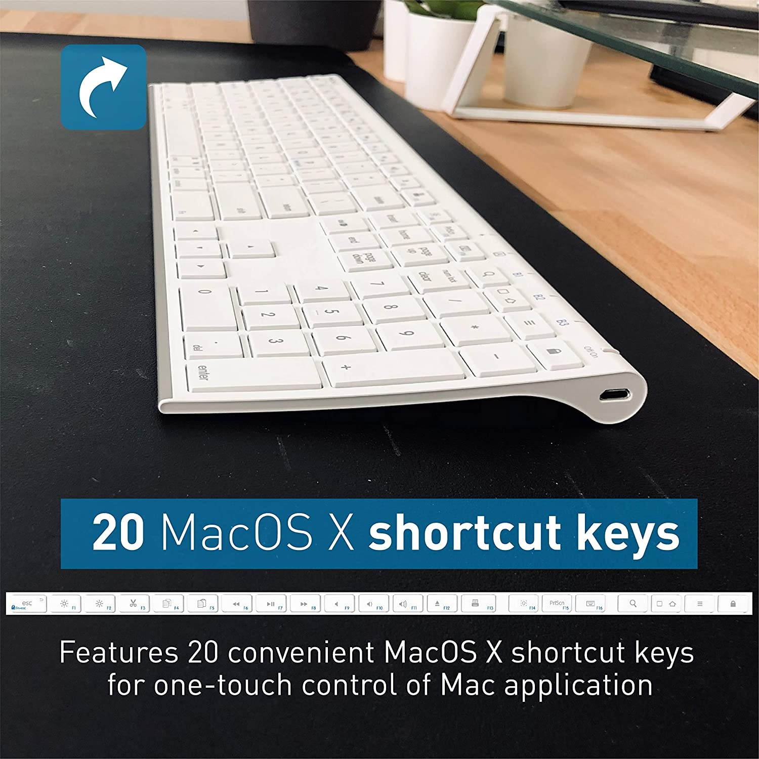 Macally Wireless Bluetooth Keyboard for Mac or PC - Multisync, Connect up to 3 Devices Simultaneously - Rechargeable Mac Wireless Keyboard with 110 Keys, 20 Shortcuts, and Numeric Keypad - White