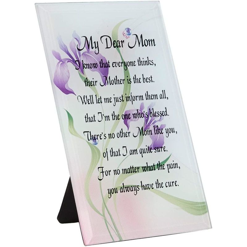 Juvale Decorative Glass Floral Plaque for Mother's Day, My Dear Mom (4 x 6.2 In)