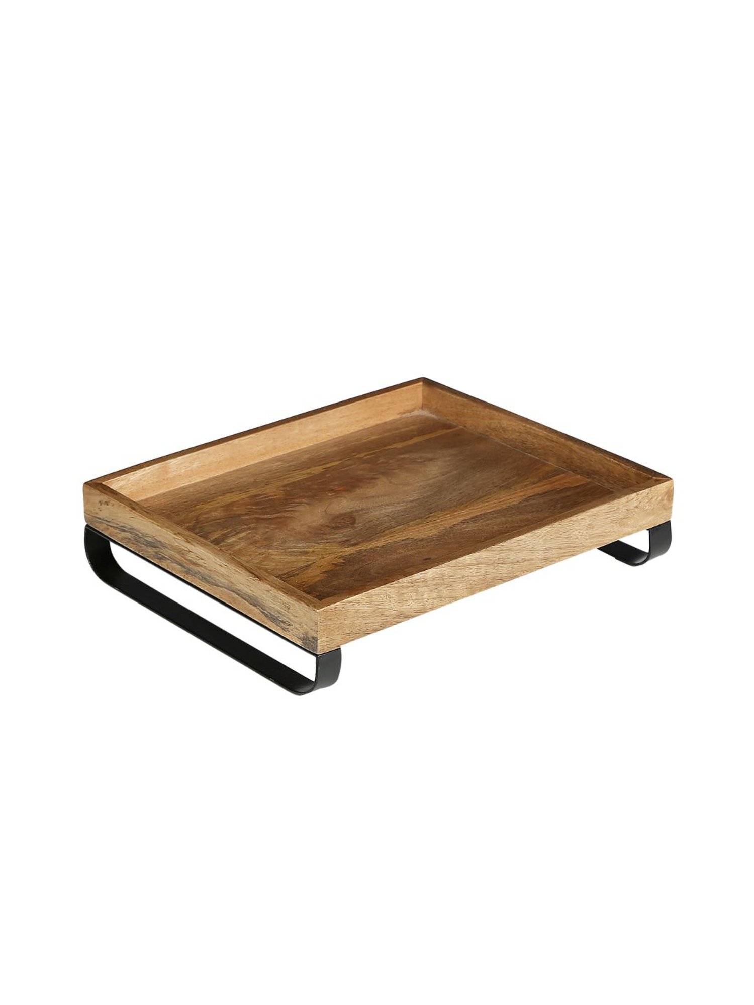 Crayton Mango Wood Serving Tray with Bottom Metal Handle - Set of 1