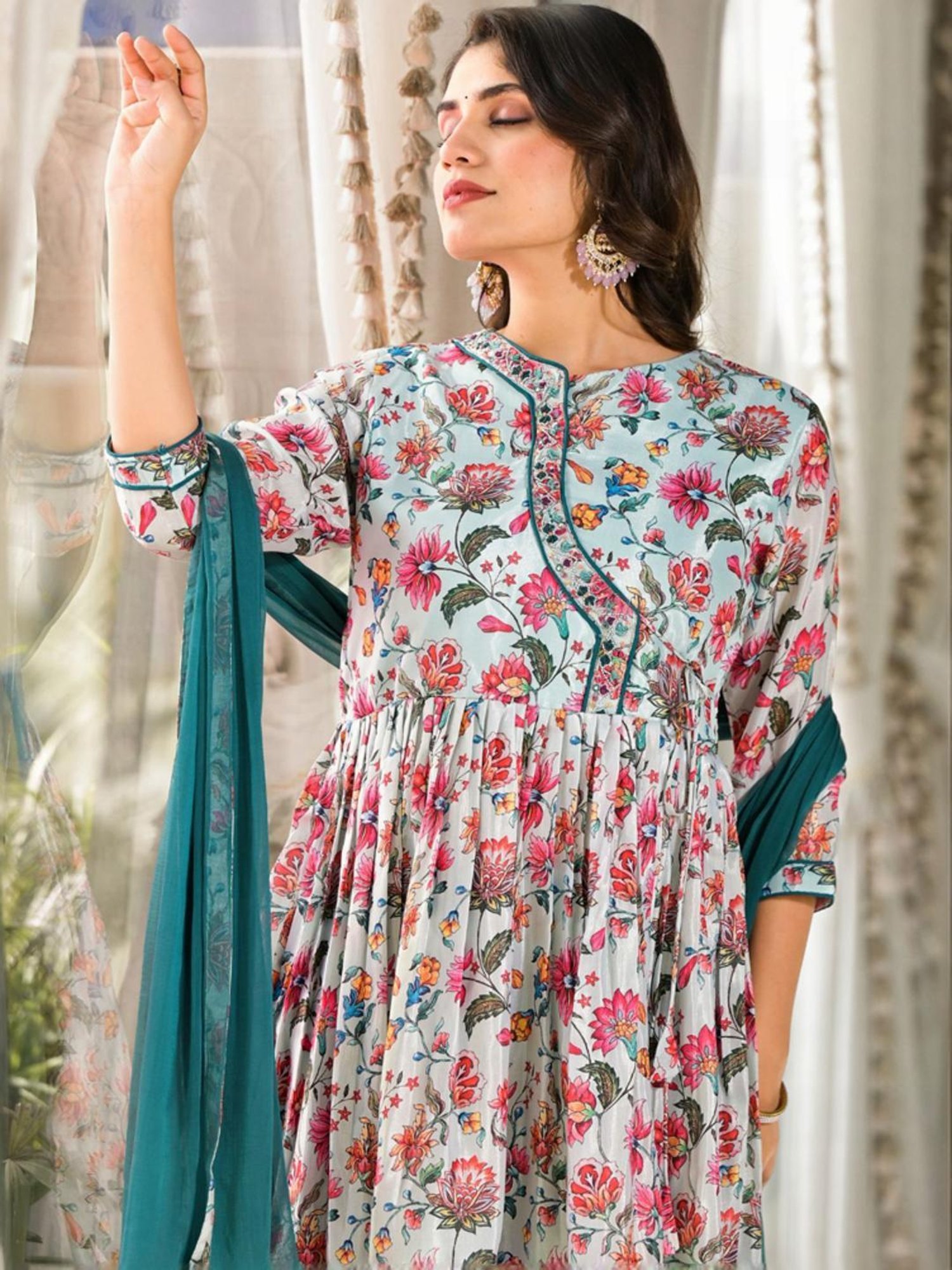 URBAN MYSTIC Black Rayon Embroidered Kurta & Sharara Set