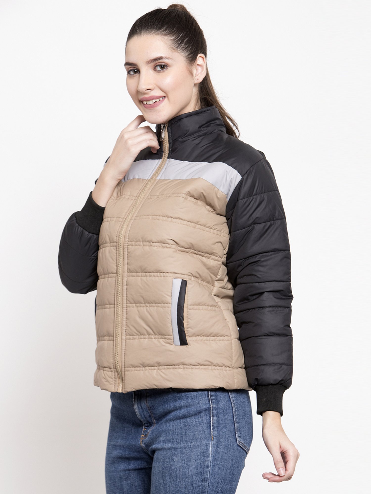 VOXATI Beige & Black Regular Fit Jacket