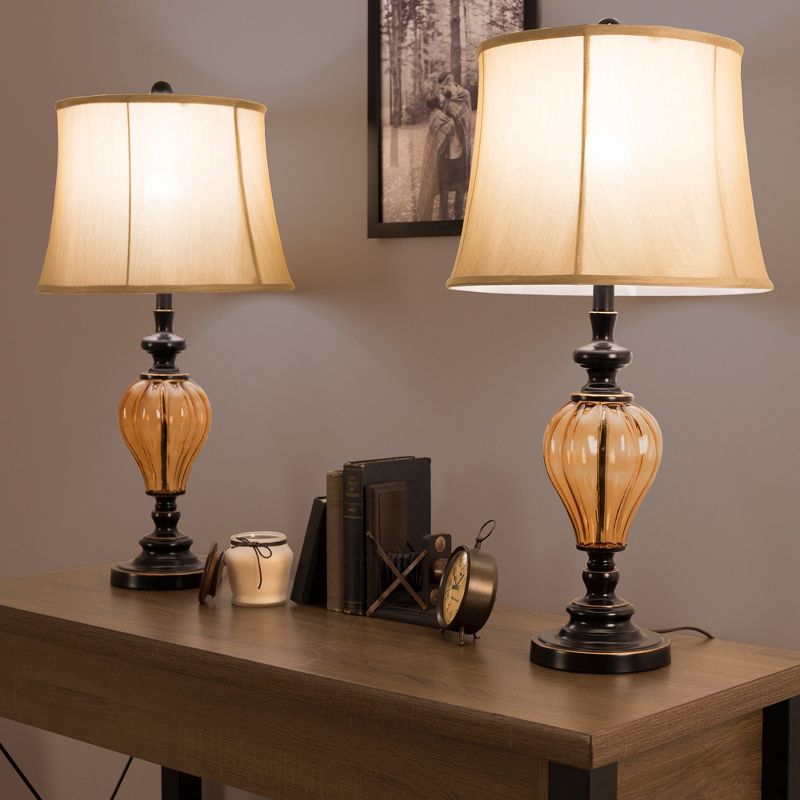 Table Lamps Amber Glass Set of 2 (Includes LED Light Bulb) - Yorkshire Home