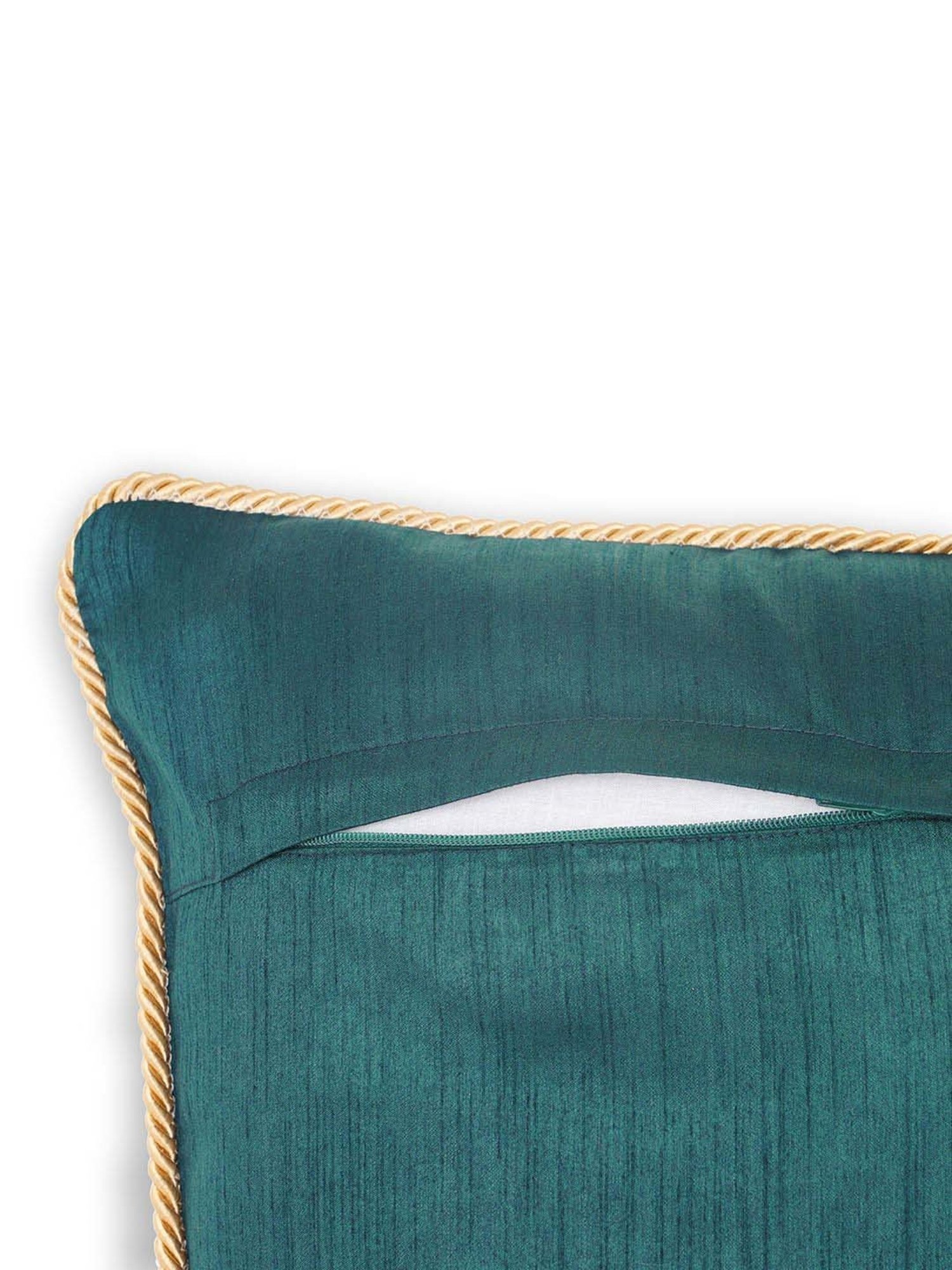 Pure Home and Living Teal Poly Dupion Foil Print Cushion Cover With Satin Twisted Dori