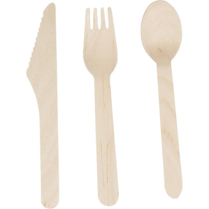Juvale 400-Pack Disposable Wooden Cutlery Silverware Flatware Forks Knives Spoons Party Supplies