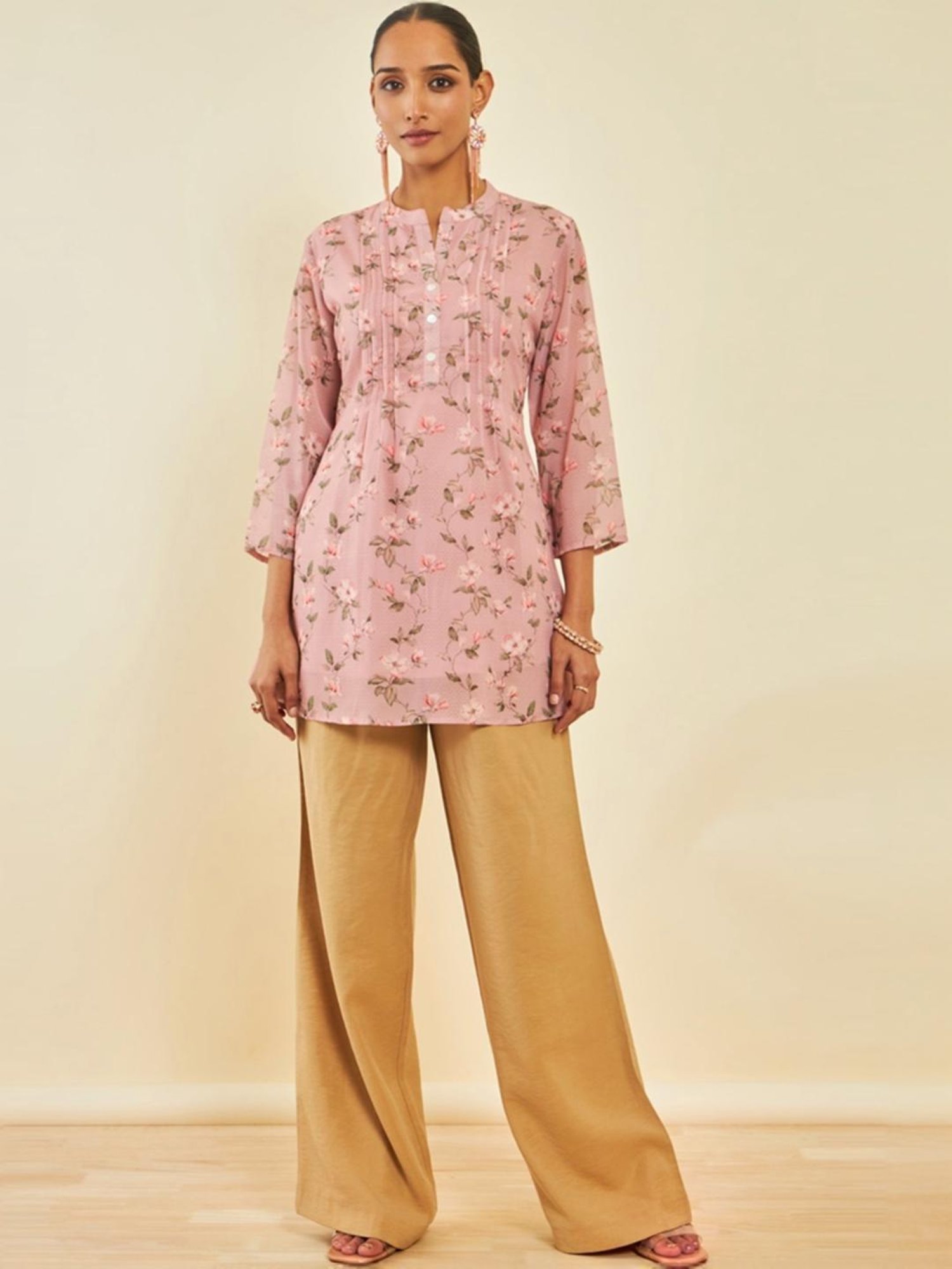 Soch Peach Georgette Floral Print A-Line Tunic