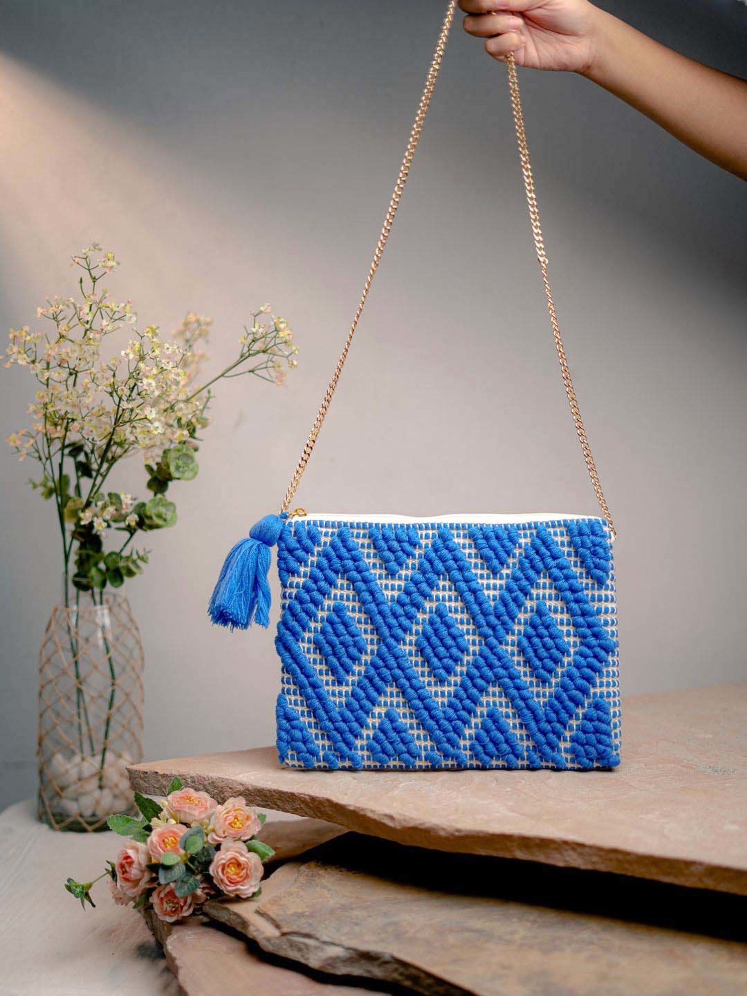 NR by Nidhi Rathi Blue Fabric Clutch