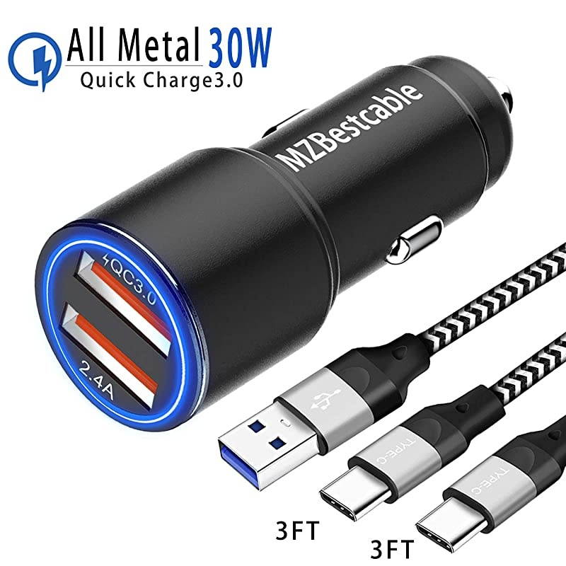 Car Charger for LG V60 Thinq K51 Q70 V40 V35 V50 Velvet Wing 5G,Moto Motorola G Stylus,G Power,Edge Plus,One/Z4 Z3 Z2 Play Droid Force/Razr,Dual USB Adapter Plug:Quick Charge 3.0+2.4A+2X6ft Cable