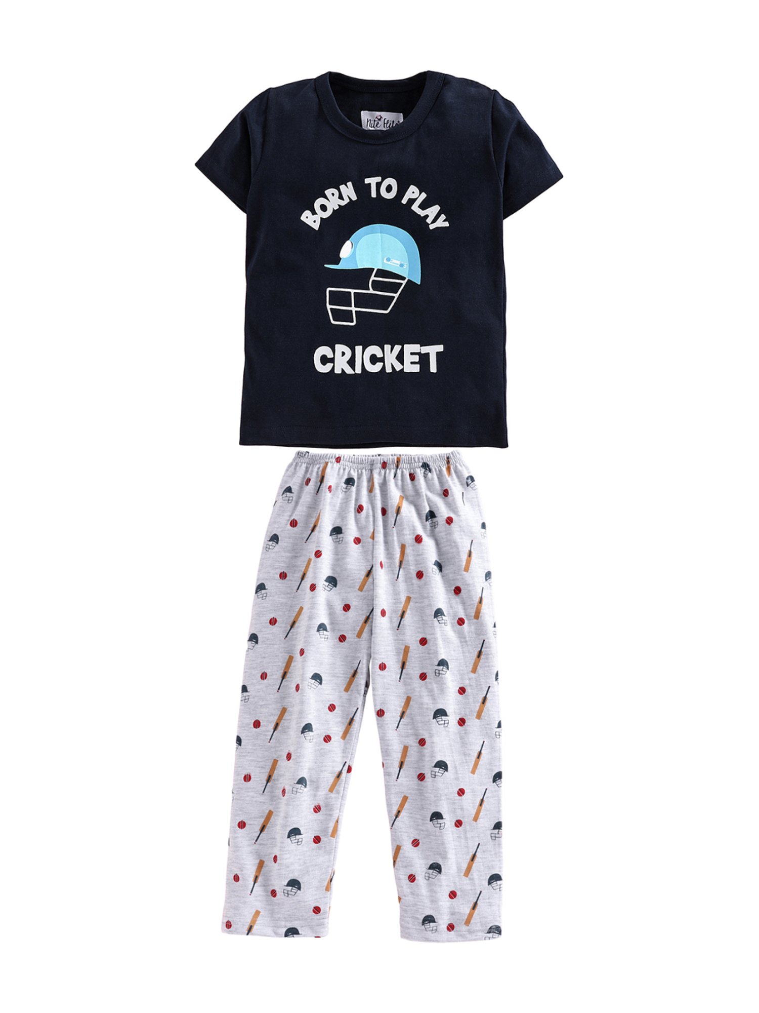 Nite Flite Boys Navy & Grey Born to Play Cricket Pyjama Set