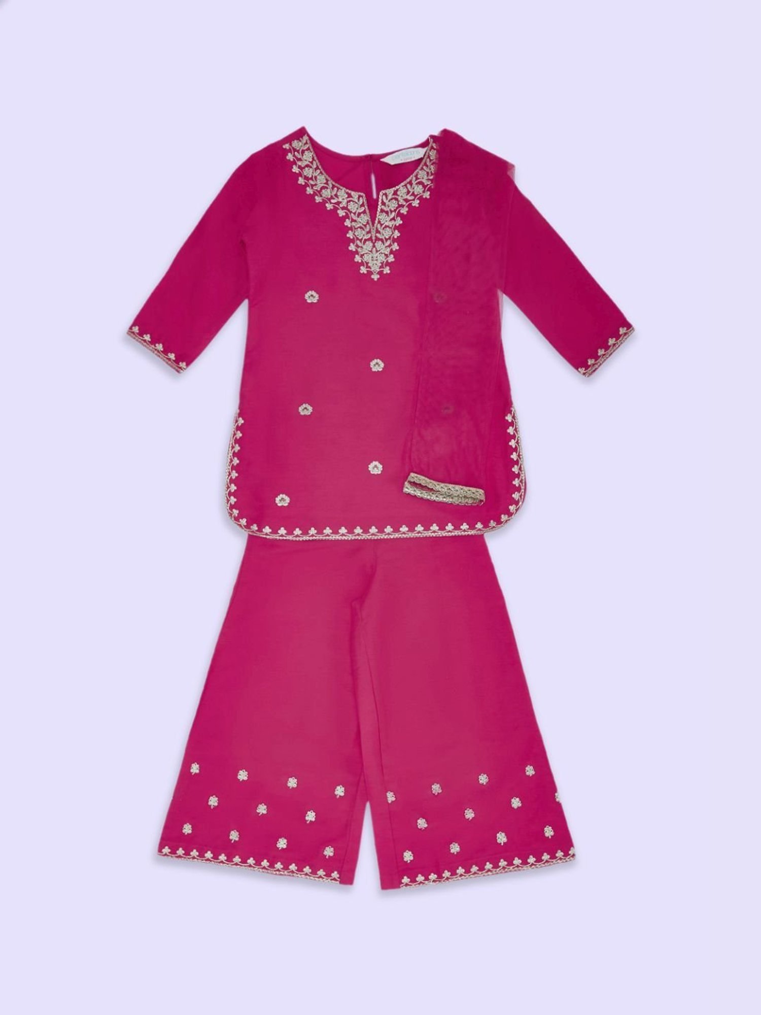 Akkriti by Pantaloons Kids Fuchsia Pink Embroidered Kurta Set