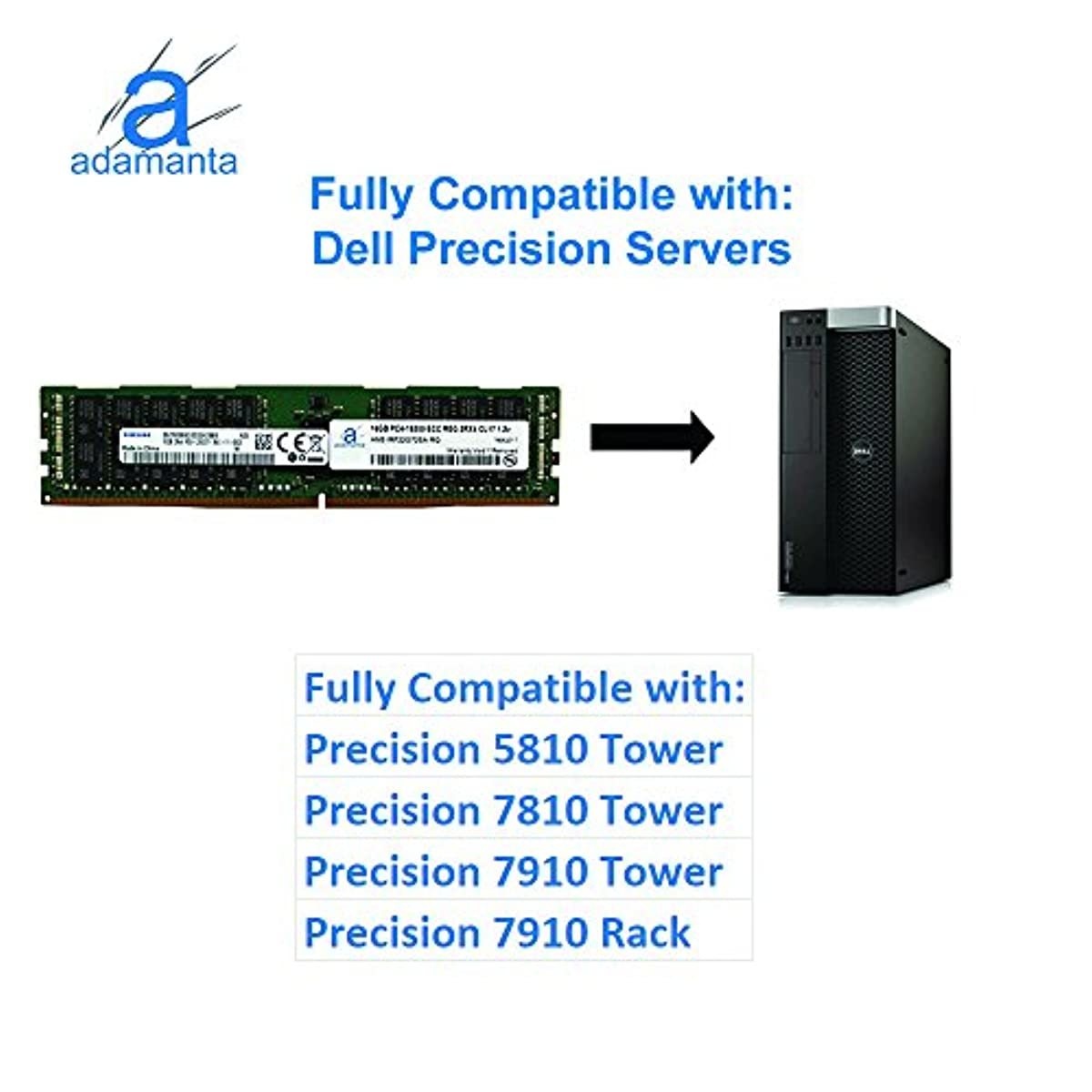 Adamanta 16GB (1x16GB) Server Memory Upgrade Compatible for Dell Poweredge, HP Apollo & HP Proliant Servers DDR4 2400MHZ PC4-19200 ECC Registered Chip 2Rx4 CL17 1.2v DRAM RAM