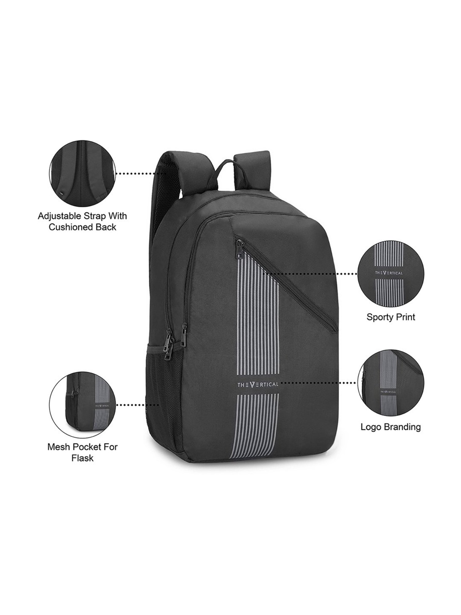 The Vertical Run Kenneth Black Textured Medium Backpack