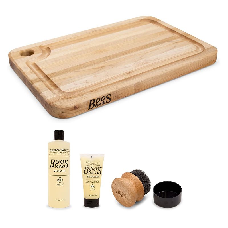 John Boos Maple Reversible Kitchen Butcher Block 8 x 12 x 1.25 Inches Cutting Board and 3 Piece Wood Cutting Board Care and Maintenance Set