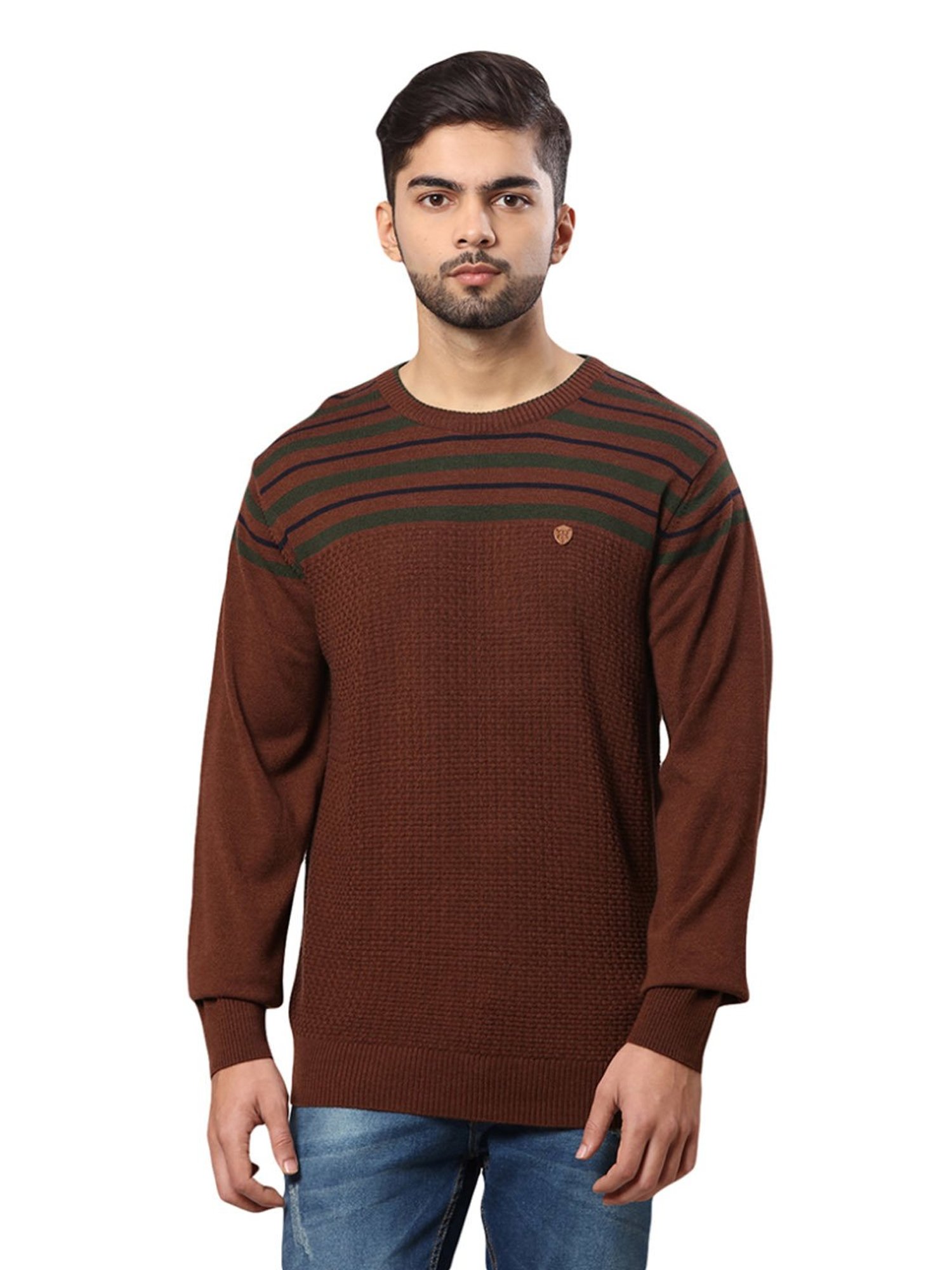 Raymond Brown Regular Fit Striped Sweater