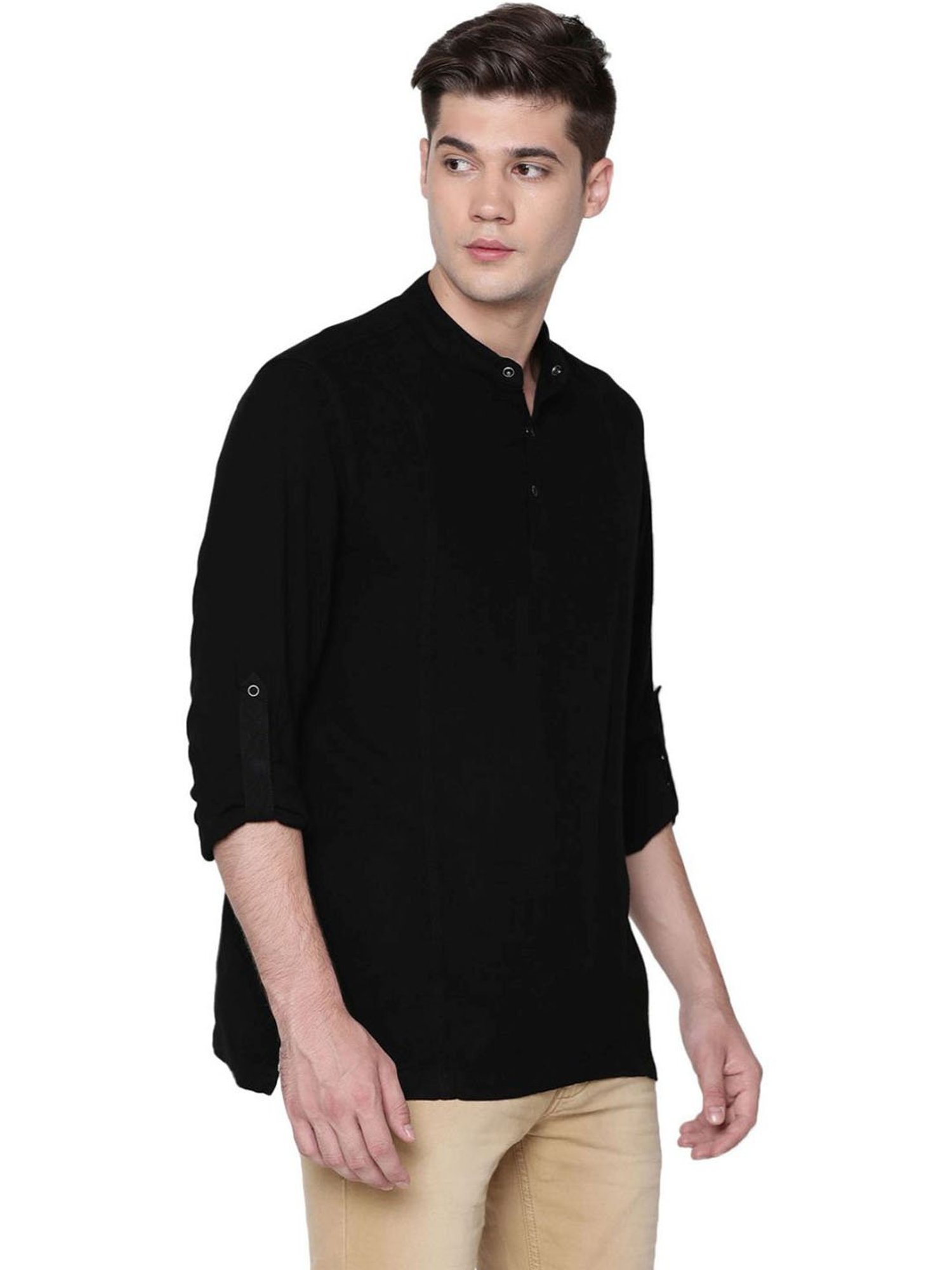 Identiti Black Tapered Fit Short Kurta