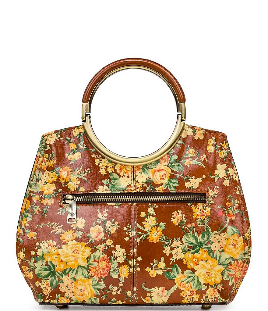 Patricia Nash Vintage Botanical Collection Aria Leather Ring Handles Floral Satchel Bag