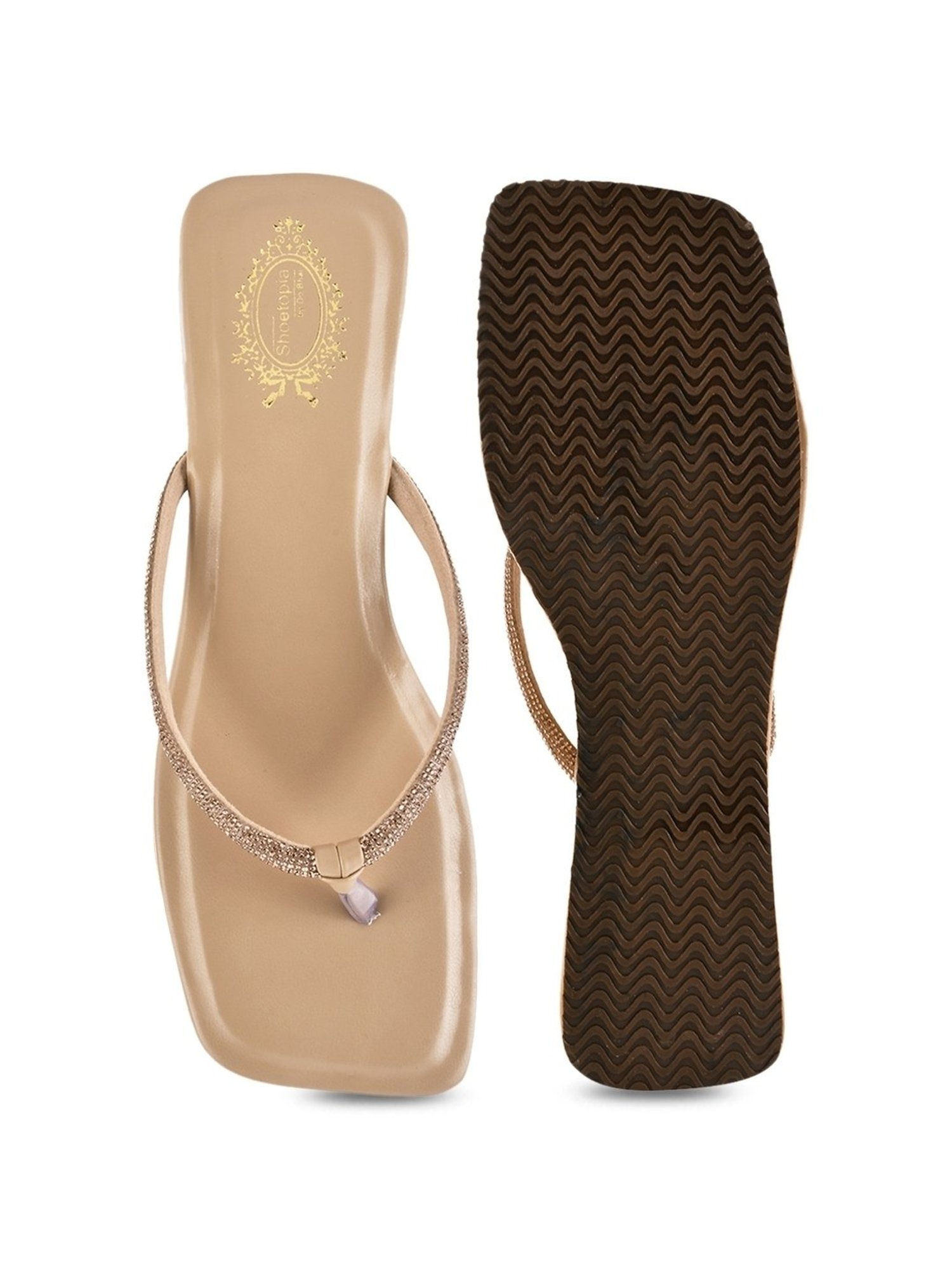Shoetopia Women's Beige Thong Sandals