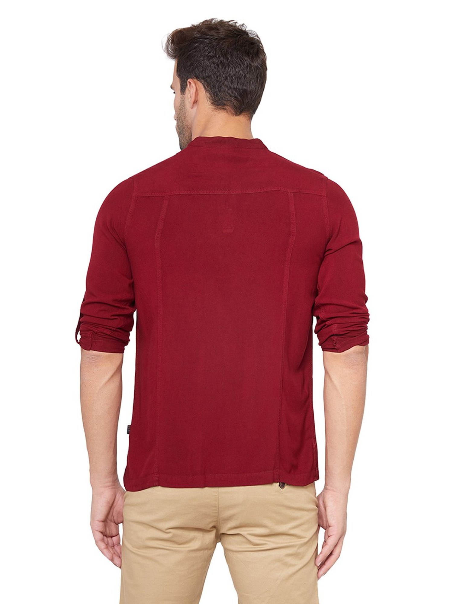 Identiti Maroon Full Sleeves Solid Slim Fit Short Kurta