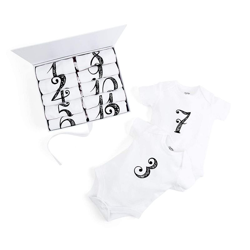 JumpOff Jo Baby Milestone Onesies, 12 Bodysuit Set for Photo Memories, Seize The Moments, Numbers