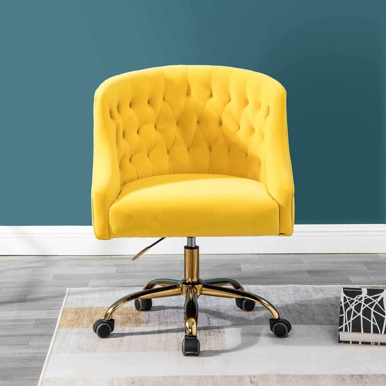 Jayden Creation Lydia Height Adjustable Velvet Task Chair with Swivel Gold Metal Base for Home Office, Bedroom, Living Room