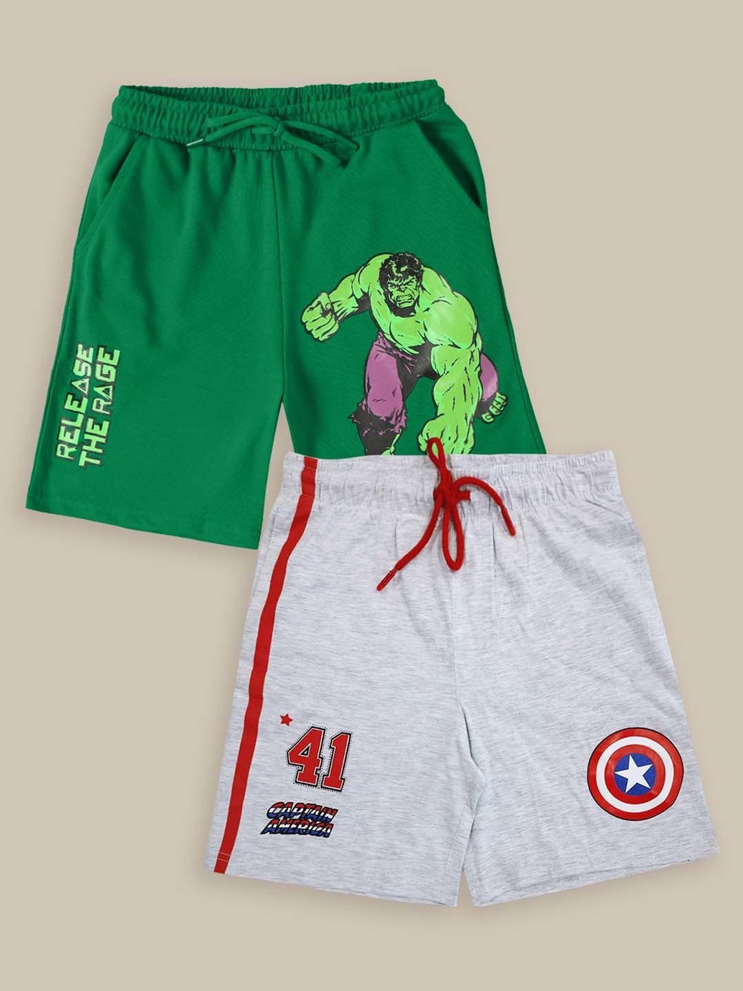 Kidsville Green & Grey Printed Shorts