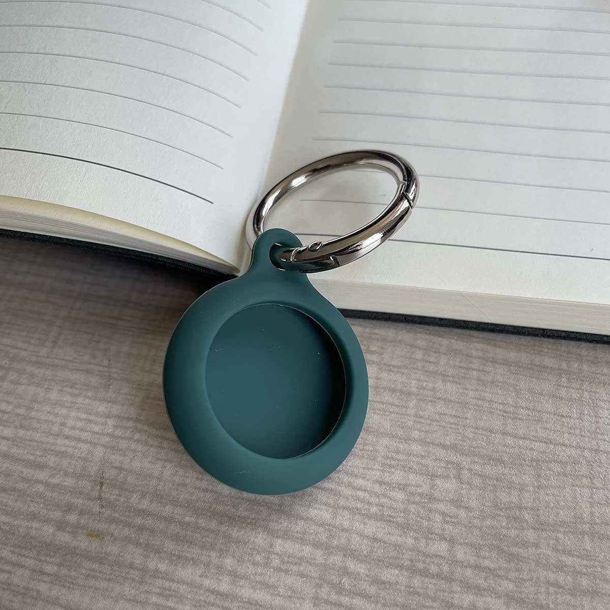 Panutto for Air Tag Location Tracker Protective Cover Case Short O Ring Round Carabiner Snap Clip Open Face Keychain Accessories (Dark Green)