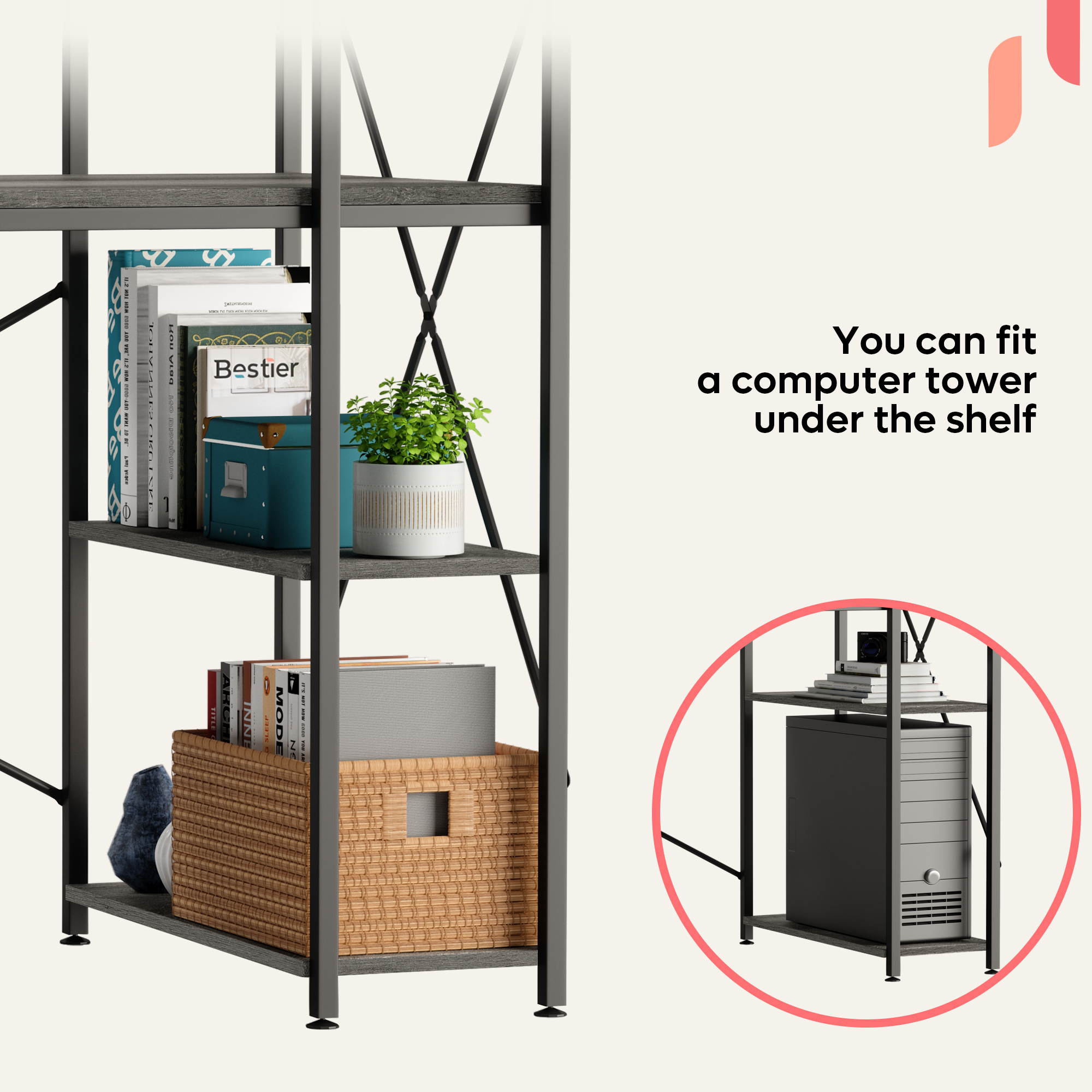 Bestier 63 Inch Computer Desk with Storage Shelves, Modern Bookshelf Desk with Headphone Hook Large Workstation Writing Desk with Reversible Bookshelves Home Office Work Table Study Desk Grey