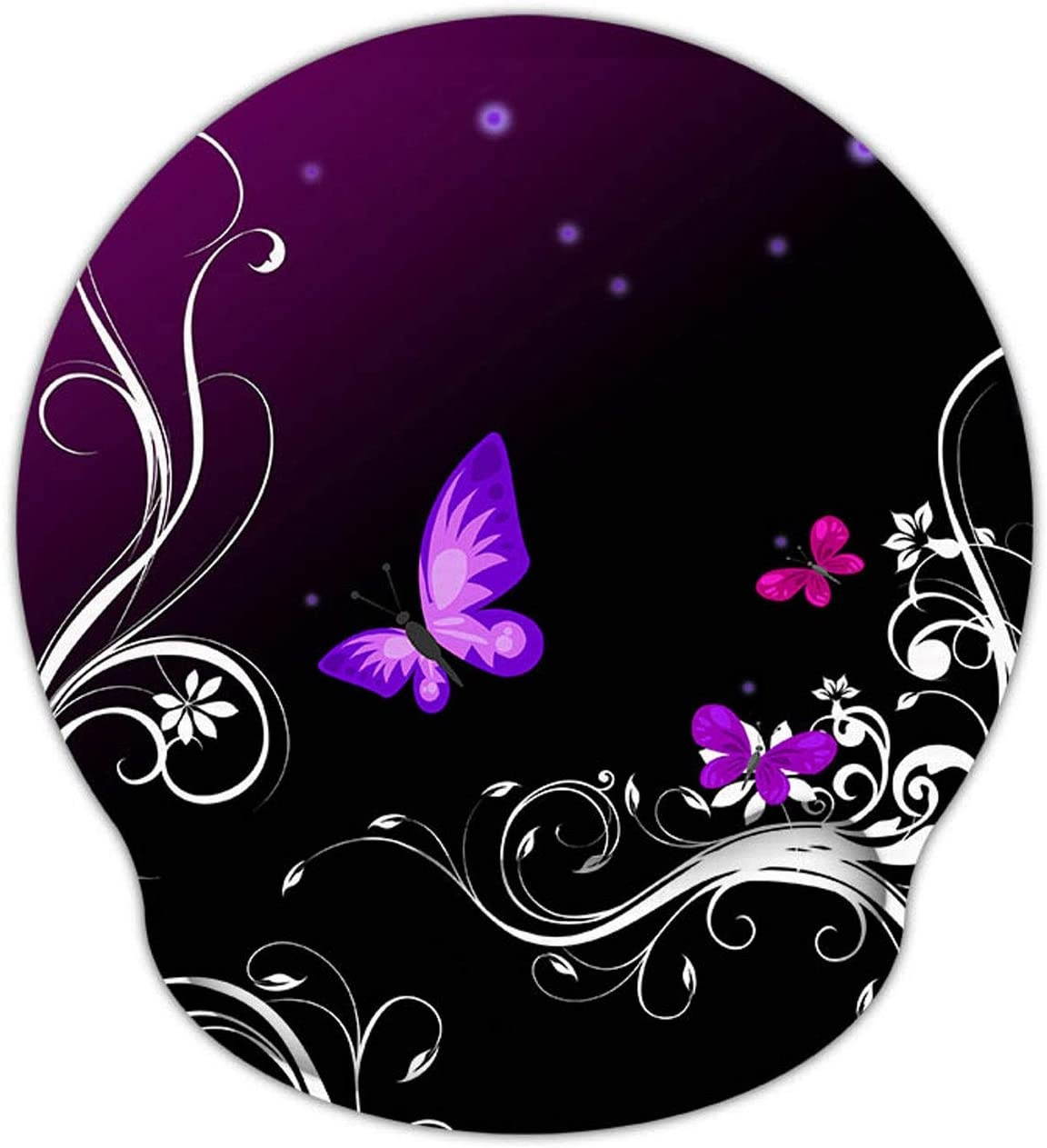 Meffort Inc Mouse Pad with Wrist Rest Support & Non-Slip Base, Durable Ergonomic Gaming Mousepad - Dark Purple Butterfly