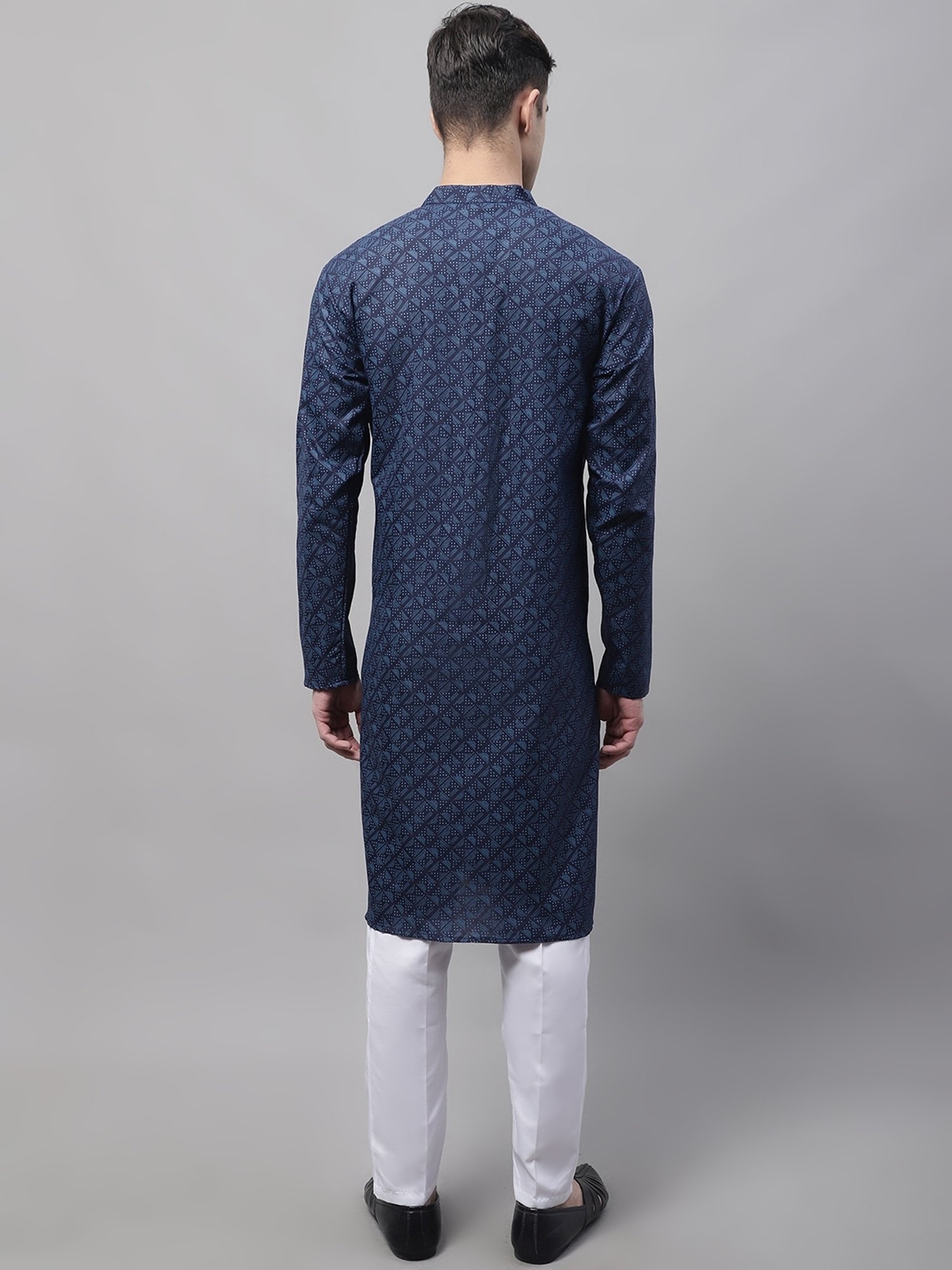 Jompers Navy & White Pure Cotton Regular Fit Printed Kurta Bottom Set