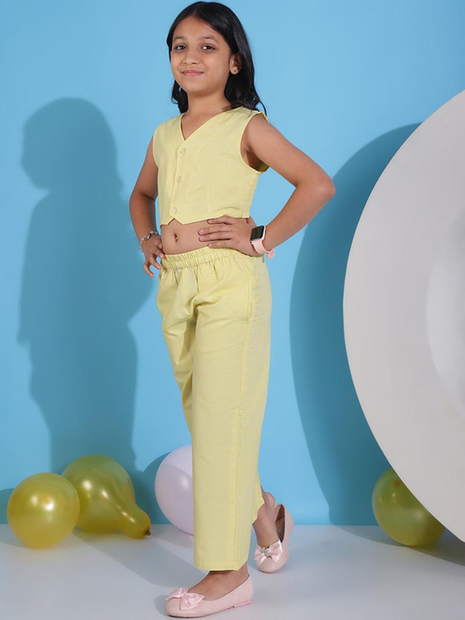 NEUDIS Kids Yellow Solid Shirt with Trousers