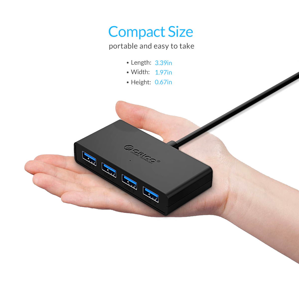 ORICO 4-Port USB 3.0 Data Hub with 4.92ft USB 3.0 Cable for Macbook, Mac Pro / mini, iMac, Surface Pro, XPS, Notebook PC, USB Flash Drives, Mobile HDD, and More